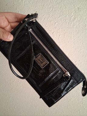 Coach X Poppy Black Padent Leather Long Wristlet Wallet